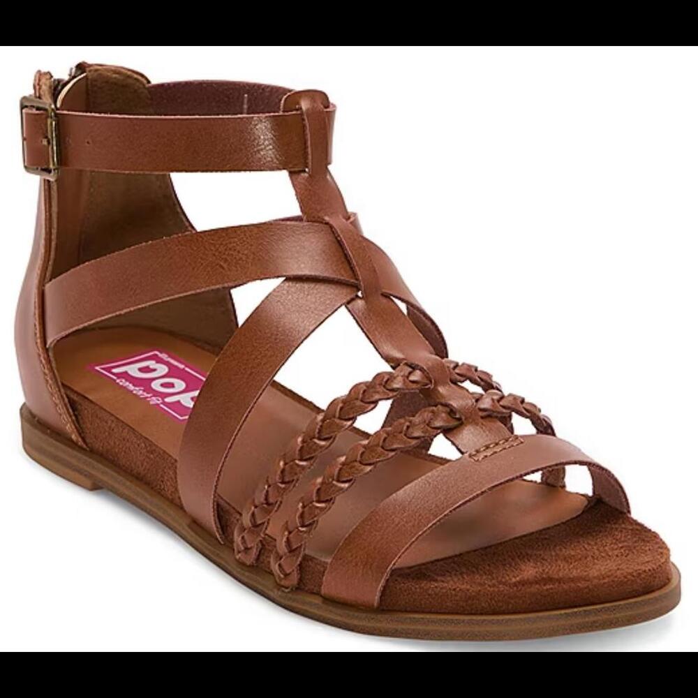 Pop Womens Traffic Ankle Strap Flat Sandals Comfort Zipper, Buckle, flat 9.5 New